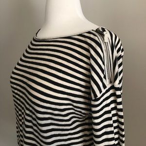 Black and Cream Striped Boat Neck Long sleeve Top